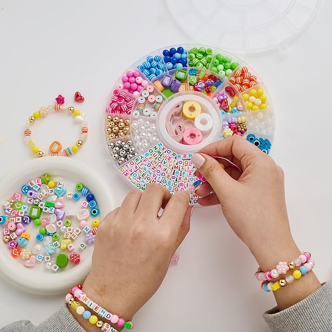 MYCUTEY 594Pcs DIY Bracelet Making Kit with Colorful Letter Flower Heart Beads - Friendship Bracelet Kit for Women Pony Beads for Jewelry Making Christmas Bead Bracelets Making Craft