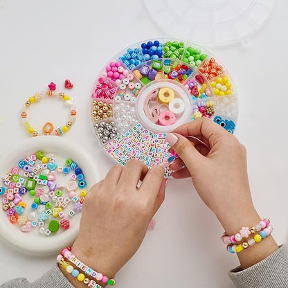 MYCUTEY 594Pcs DIY Bracelet Making Kit with Colorful Letter Flower Heart Beads - Friendship Bracelet Kit for Women Pony Beads for Jewelry Making Christmas Bead Bracelets Making Craft
