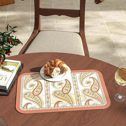 ISAENNE Designer Paisley PVC Placemats Set of 6, Red Classic Pattern Rectangular Placemat, Waterproof and Heat-Resistant Paisley Style,Decoration for Kitchen,Party,Dinning, New Year,12"*17"