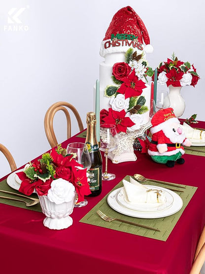 FANKO Christmas Artificial Flowers Rose: Red Poinsettias Artificial Fake Silk Red & White Rose Combo Set for DIY Tree Decor Xmas Wreath Floral Arrangements Centerpieces
