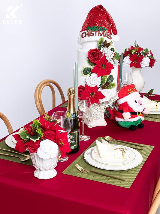 FANKO Christmas Artificial Flowers Rose: Red Poinsettias Artificial Fake Silk Red & White Rose Combo Set for DIY Tree Decor Xmas Wreath Floral Arrangements Centerpieces