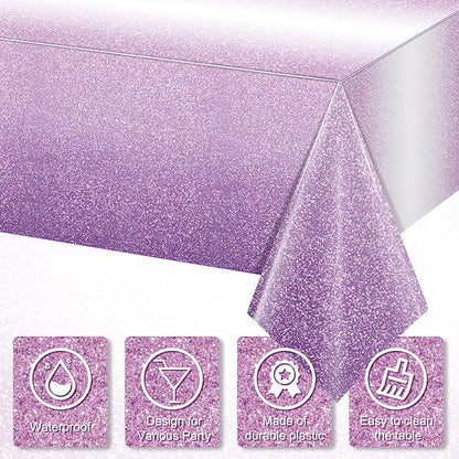 6 Pack Ombre Plastic Tablecloth for Parties, Gradient Pastel Purple Disposable Tablecloths for Rectangle Tables, Sprinkle Table Cover for Wedding Birthday Anniversary Party, 54 x 108Inch