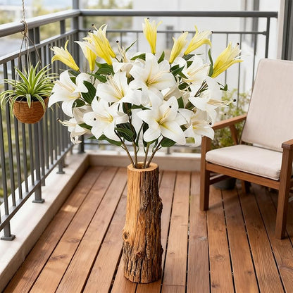 2PCS 37.7Inch White Artificial Lily Flowers With 10 Heads Lilies Faux Flowers for Floor Vase Wedding Home Party Indoor Table Hotel Office Vases Floral Arrangements Outdoor Party Garden Decor(White)