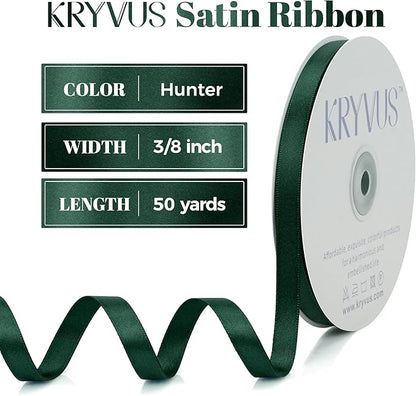 Hunter Green Satin Ribbon, Double Faced 3/8 Inch X 50 Yards Hunter Green Ribbon, Premium Satin Ribbon for Gift Wrapping, Crafts, Hair Bow Making, Sewing, Flower Bouquet, Wedding Party Decor