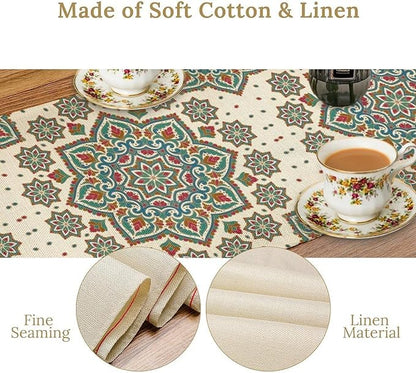 Boho Table Runner, Colorful Bohemian Mandala Geometric Floral Table Runner for Kitchen Dining Home Party Decoration, 13x90 Inch