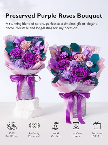Eterfield Flowers for Delivery Prime, Forever Flowers Bouquet, Preserved Roses and Purple Flowers Birthday Gifts for Her Women Wife Mom Grandma Graduation Valentine's Day Mother's Day
