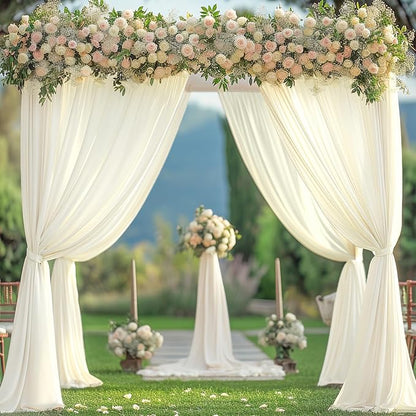 Ivory Backdrop Curtain 8 Panels-Wrinkle-Free Ivory Curtains Polyester Photography Drapes for Wedding Party Baby Shower Photo Background Decorations- 32 X10FT