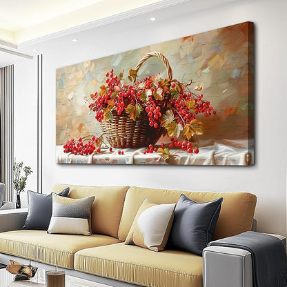 hyidecorart Large Canvas Print Wall Art Rustic Dining Room Artwork For Walls Still Life Bamboo Basket And Fruit Vintage Wall Decor Pictures For Living Room Farmhouse Kitchen Bar Office Posters 30x60
