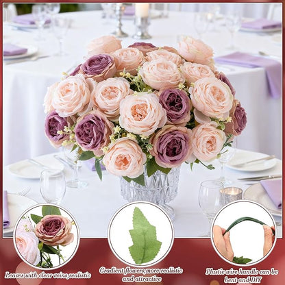 Geosar 24 Bundles Artificial Peonies Flowers Fake Silk Peony Bouquet Faux Peonies Flowers Bulk for Decoration Vase Floral Arrangements Wedding Party Table (Dusty Rose)