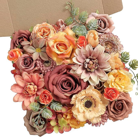 Fall Artificial Flowers, Orange Silk Fake Flowers for DIY Wedding Bridal Bouquets, Autumn Wedding Cake Flowers for Table Centerpieces Baby Shower Birthday Party Home Decorations
