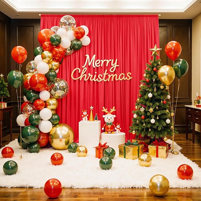 PartyVillage 10ft×15ft ChrismasRed Backdrop Curtain for Wedding Parties, 2 Panels Wrinkle Free 15 FT Long Polyester Photo Backdrop Drapes Back Drop Cloth for Birthday Photography Background