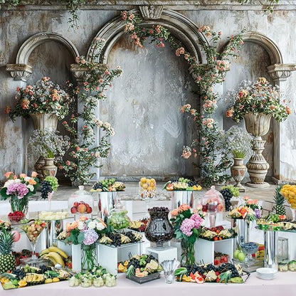 Baocicco 7x5ft Flower Castle Wall Photography Background Vintage Arch European Palace Victoria Wall Backdrop Women Themed Party Birthday Decorations Bridal Shower Ceremony Engagement Photoshoot