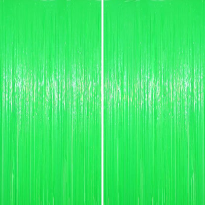 2 Pack Pastel Green Foil Fringe Backdrop Curtains, Tinsel Streamers Party Decorations, Fringe Backdrop for Baby Shower, Birthday Party