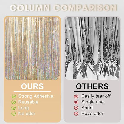 3 Pack 3.3 x 6.6 ft Champagne Foil Fringe Backdrop, Tinsel Streamers Party Decorations, Fringe Backdrop for Birthday, Photo Booth Props for Bachelorette, New Years Eve Party Supplies