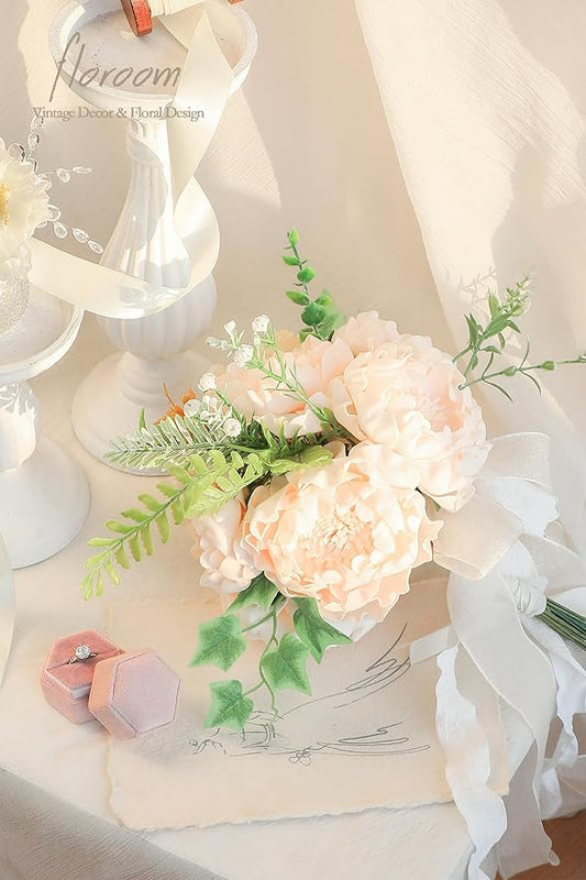 Floroom Artificial Flowers 16pcs 4" Blooming Peonies Real Looking Foam Fake Peony with Stems for DIY Wedding Bouquets Bridal Shower Centerpieces Floral Arrangements Party Tables Decorations - Cream