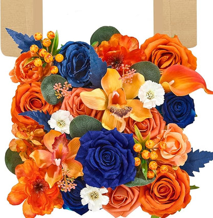 Faylifeway Artificial Flowers, Fall Orange and Red Silk Flowers for DIY Wedding Bridal Bouquets, Fall Fake Cake Flowers for Table Centerpieces Party Home Decorations