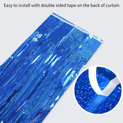 Melsan 2 Pack 3.2 ft x 8.2 ft Tinsel Foil Fringe Curtains Backdrop, Sparkle Metallic Tinsel Foil Curtains for 4th of July Independence Day Patriotic Decorations Party Photo Booth Props, Navy