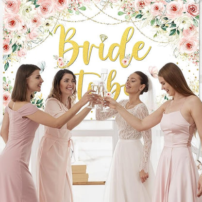 Mocsicka Bridal Shower Backdrop Pink Floral Bride to Be Banner Pink Engagement Bachelorette Party Decorations Photo Booth Props