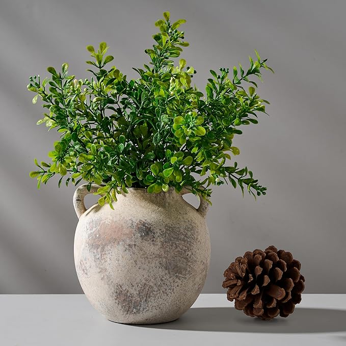 Antique Ceramic Vase, 5.8 Inch Terracotta Vase with Handles, Decorative Rustic Vase for Home Decor, Farmhouse, Living Room, Table, Bedroom, Entrance, Office - Gray