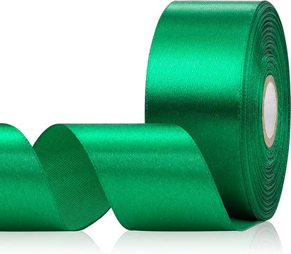 30 Yards Green Ribbon 1-1/2 Inch, Green Satin Ribbon for Gift Wrapping, Christmas, Flower Bouquet, Crafts, Halloween, Wedding and Bow Making