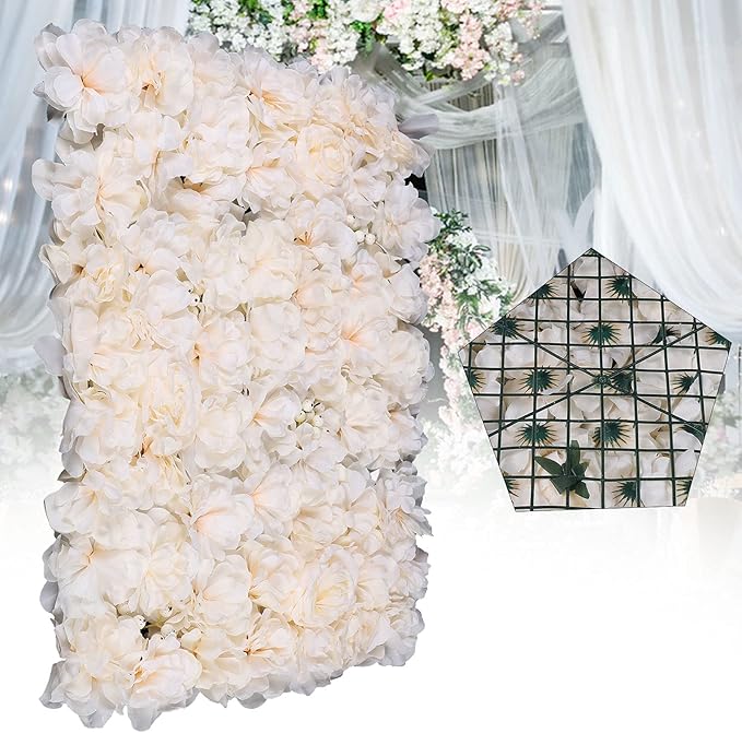 16"x 24" Artificial Flower Wall Panels, Silk Flower Panels for Outdoor Garden Backyard Fence Privacy Screen and Indoor Wall Decor (6Pcs Champagne)