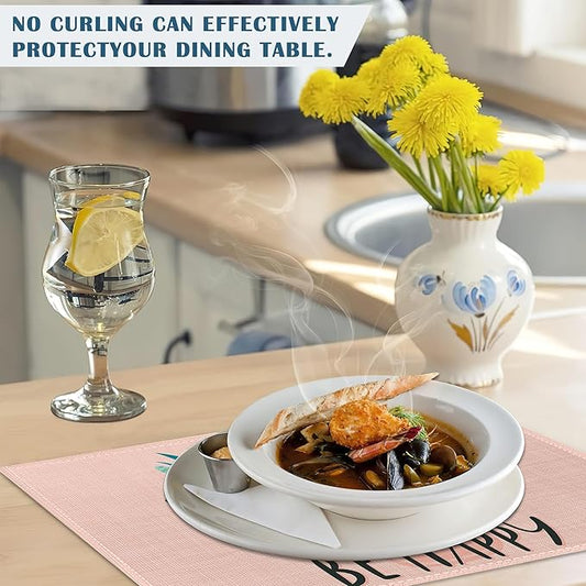 Blooming Wildflowers Placemats Set of 4, Be Happy Place Mats Non-Slip Heat Resistant Washable Placemat for Party Kitchen Dining Table Decoration Indoor Outdoor 12x18 Inch