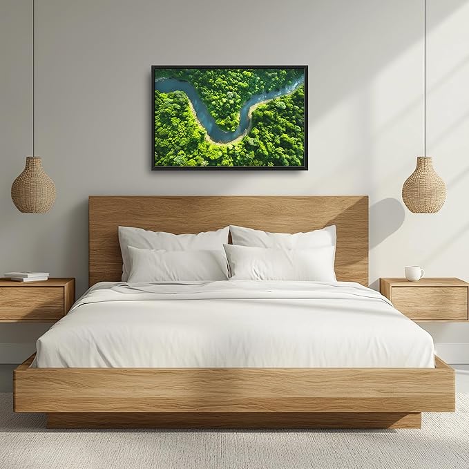 Framed Large Pictures Wall Art for Living Room, Forest River Landscape Oversized Wall Decor Nature Scenery Canvas Print Painting Extra Large Framed Artwork for Bedroom Office 36"x24"