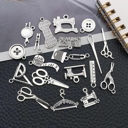 WOCRAFT 60pcs Antique Silver Sewings Bracelet Charms for Jewelry Making Sets DIY Necklace Bracelet Keychain Crafting Charms Kit Craft Supplies (SN911)