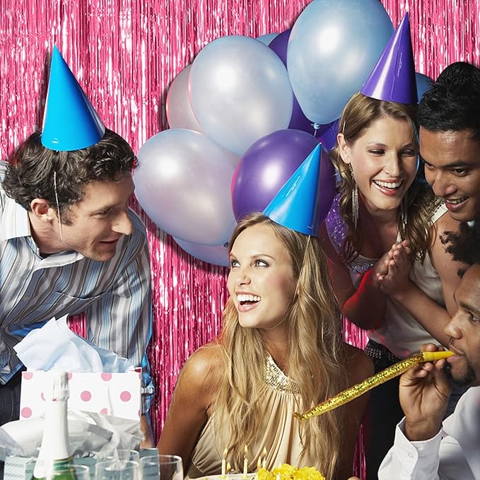 3 Pack Pink Backdrop Birthday Party Decorations Tinsel Foil Fringe Curtains Backdrop Streamer Bachelorette Christmas Graduation Wedding Princess Pink Theme Party Decorations