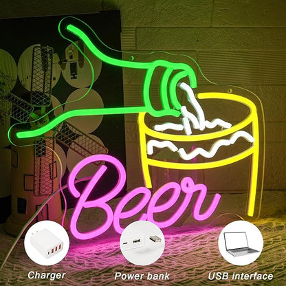 Beer Neon Signs for Wall Decor Colorful Bar Neon Sign Beer Pouring Led Sign Dimmable USB Beer Neon Light for Man Cave Beer Bar Kitchen Restaurant Shop Pub Nightclub Decoration