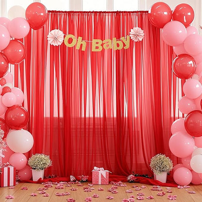10x10 Red Tulle Backdrop Curtains for Parties, Sheer Backdrop Curtain Wedding Photo Background Drapes for Baby Shower Photography Birthday Party