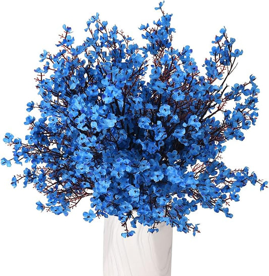 15PCS Artificial Baby Breath Flowers Fake Silk Real Touch DIY Floral Bouquets Decor Wedding Party Decoration Arrangements-Blue