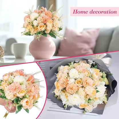 12 Bundles Peonies Artificial Flowers Silk Flowers Fake Peony Bouquet Faux Peonies Flowers Bulk for Wedding Decor Centerpiece Table Decorations (Orange White)