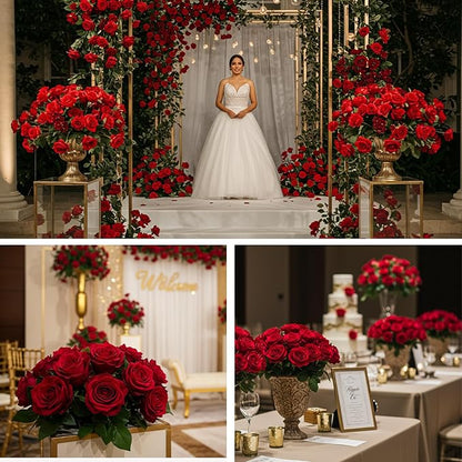 Auihiay 104pcs Red Roses Artificial Flowers - Realistic Faux Red Roses for Wedding Wedding, Table Centerpiece, Home Party, Valentine's Day, Mother's Day, Anniversary Decorations
