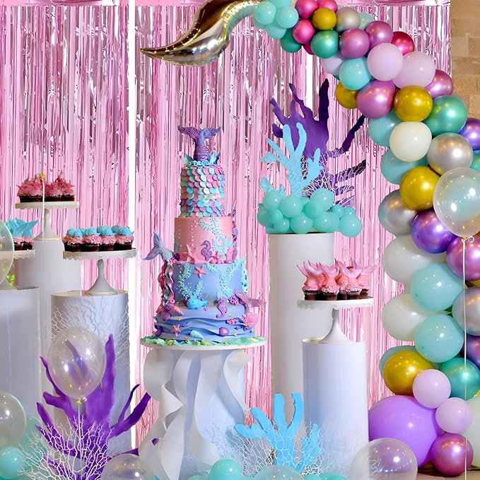 Keyali 3 Pack 3.3 * 8.3 ft Foil Curtain Metallic Tinsel Fringe Curtains Photo Booth Props Backdrop for Birthday Wedding Engagement Baby Shower Christmas Holiday Celebration Partyl,Pink