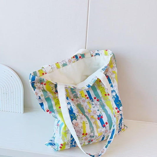 Cotton Canvas Tote Bag Reusable Soft Grocery Cloth Bag Floral Shoulder Bag for Beach Travel Shopping