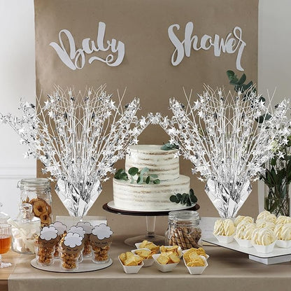 Crowye 3 Pieces Metallic Foil Spray Centerpiece Christmas Party Star Table Decoration Burst Centerpieces Fall Table Decor for Birthday New Year 2026 Party Holiday(Silver)