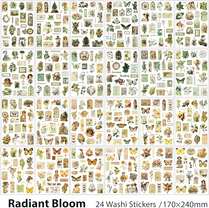 Snycler Sticker Book - 24 Sheets Vintage PET Stickers for Scrapbooking, Junk Journaling, Ephemera, and Decorative Crafts - Pre-Cut Floral Design Stickers Vintage-3
