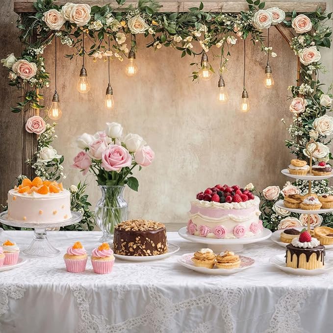 8x6ft Country Wedding Photography Backdrop Floral Rustic Roses Farmhouse Wooden Door Backdrop Pink Flower Birthday Baby Shower Wedding Bridal Party Banner Photo Booth Props Anniversary Background