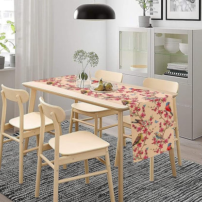 Floral Butterfly Table Runner Seasonal Spring Flower Bird Table Decoration Table Runner for Home Party Decoration 13x108 Inch