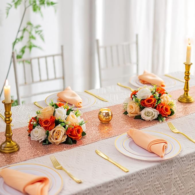 Flower Centerpieces for Wedding Tables: Wedding Table Decorations Orange Flower Balls Centerpieces for Engagement Cerebration Party Center Pieces 10 Packs