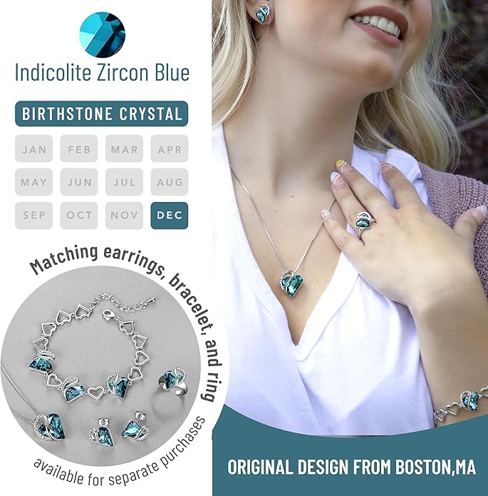 Leafael Necklaces for Women, Infinity Love Birthstone Heart Crystal Pendant, Birthday Jewelry Gifts for Her, Mom, and Wife, Silver Plated, 18 plus 2 inch Adjustable Chain