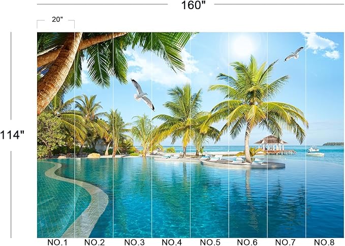 Eierme-Luxury Beach Resort Background Mural Wallpaper Peel and Stick 160" x 114"