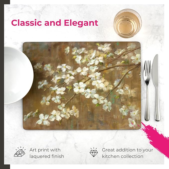 Pimpernel Exclusive Art Collection Placemats & Coasters Set – (15.7" x 11.7") Cork-Backed Boards with Lacquered Finish, Heat & Stain Resistant Table Mats for Dining, Kitchen & Coffee Accessories