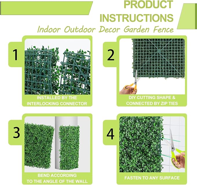 AOKIE 20"X20" Artificial Grass Wall, 12Pcs Boxwood Hedge Wall Panels UV-Anti Grass Backdrop Wall Decor, Greenery Privacy Hedge Screen for Indoor Outdoor Patio Balcony, Party Garden Fence Decor