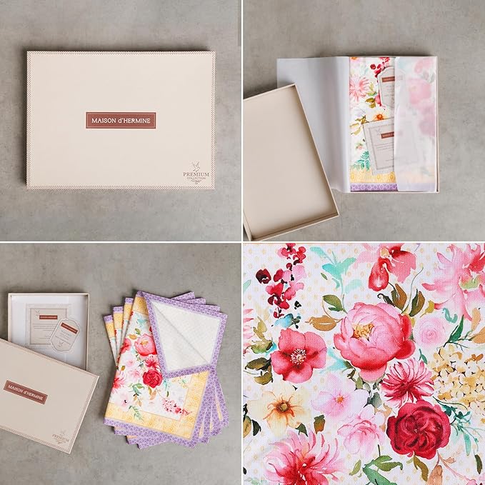 Maison d' Hermine Placemat 100% Combed Cotton Premium Cloth Placemats 13"x19" Decorative Washable Place Mats for Home, Kitchen, Dining, Cocktail Parties & Camping - Summer Joy (Set of 4)