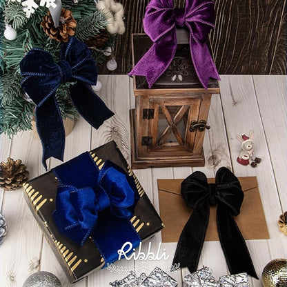 Ribbli Purple Velvet Wired Ribbon 2.5 Inch Velvet with Satin Christmas Ribbon for Gift Wrapping Christmas Tree Decoration Crafts Wreaths Supplies-Continuous 10 Yards