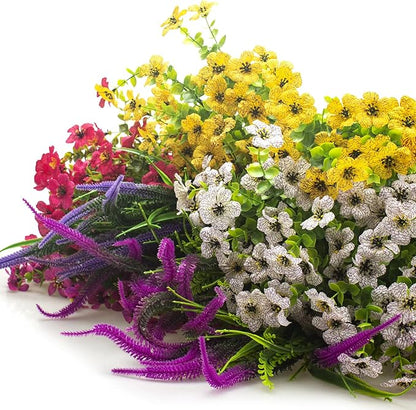 20 Packs Artificial Flowers Outdoor UV Resistant Fake Plants for Garden Patio Decor - Realistic Greenery for Hanging Planter Porch Window Home Wedding Spring Summer Decor