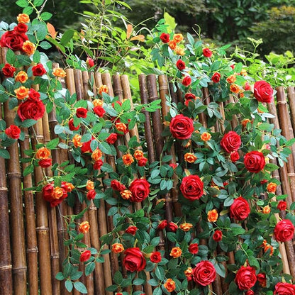 6FT Bendable Flower Garland, Artificial Rose Vine Hanging Floral Garland Decoration for Weding Home Room Wall Decor (Red, 1pcs)