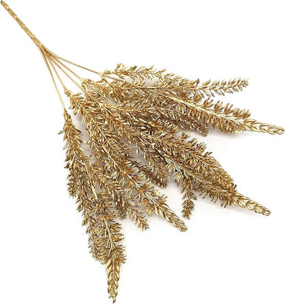 PASYOU Artificial Gold Plants Decor, Plastic Grass Faux Shrubs Simulation Lavender Leaves Indoor Outdoor Home Garden Planter Filler Party Hotel Verandah Wedding DIY Decoration - Golden 4 Pack